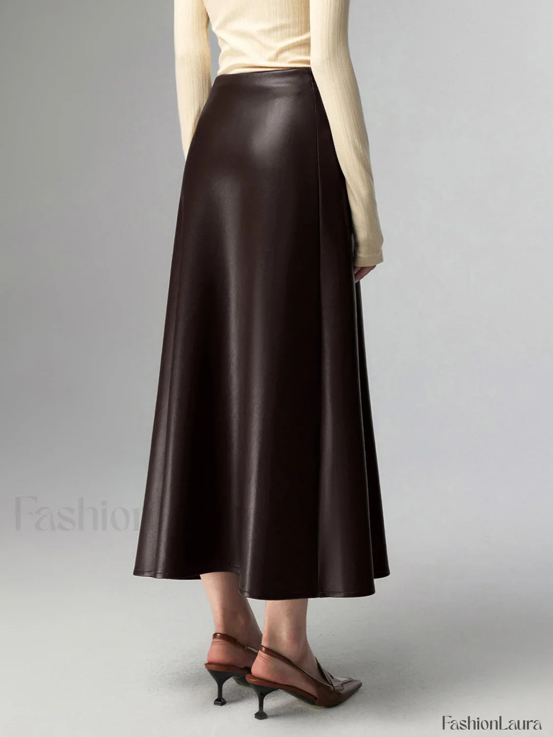 Pleated Faux Graceful Leather Midi Skirt