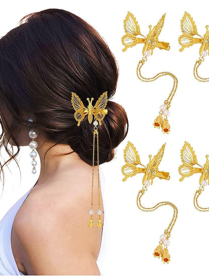 3D Moving Butterfly Hair ClipsMetal Butterfly Hairpins Bride Wedding Head Pieces Hair Accessories for Women Girls Moving Tassel Butterfly Hair Clips 4 PCS 3D Metal Silver Moving Wings Butterfly Hairp for Women