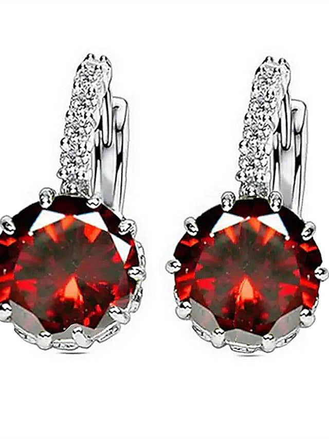 2pcs Stud Earrings Hoop Earrings For Cubic Zirconia Citrine Party Wedding Casual Zircon Alloy Solitaire Round Cut for Women