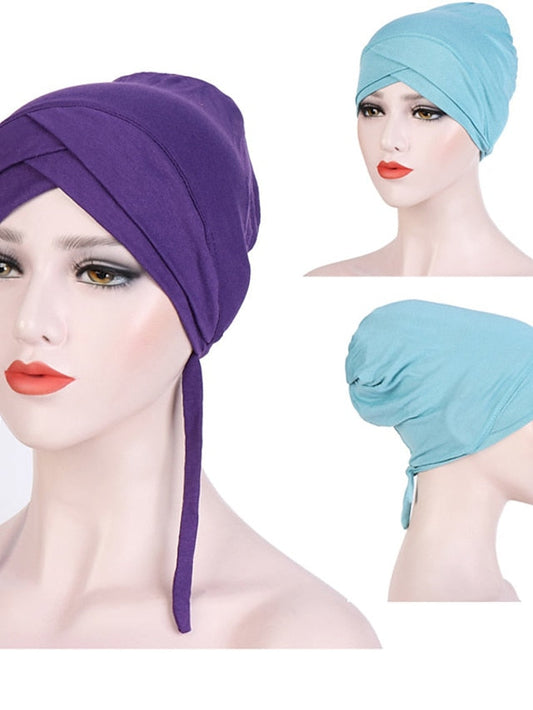 Muslim with Rope Scarf Hat Women Turban Soft Chemo Cap Hair Loss Islamic Headwrap Head Cover Wrap Caps Headwear Dubai Arab Bonnet New for Women