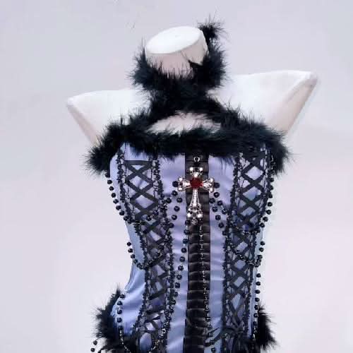 Halter beaded fluffy cross pendant top  | Festival Outfits Women