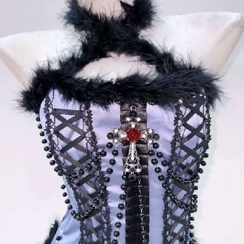 Halter beaded fluffy cross pendant top  | Festival Outfits Women