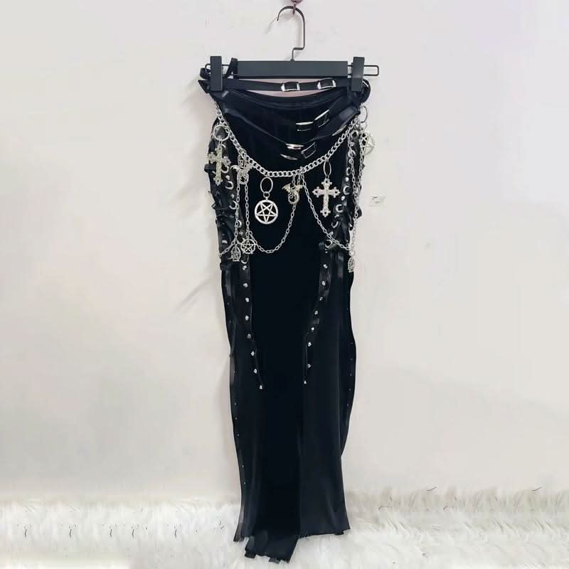 Lace up cross pattern contrast maxi skirt  | Festival Outfits Women