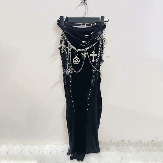 Lace up cross pattern contrast maxi skirt  | Festival Outfits Women
