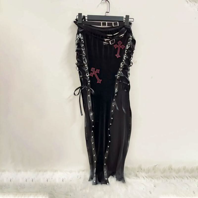 Lace up cross pattern contrast maxi skirt  | Festival Outfits Women