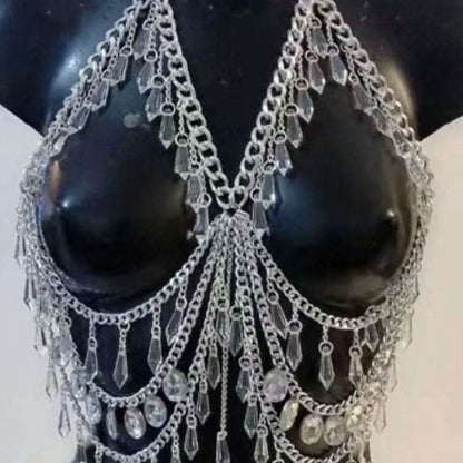 Crystal pendant metal chain hollow out cut out top  | Festival Outfits Women