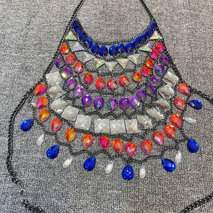 Halter crystal hollow out metal chain cut out top  | Festival Outfits Women