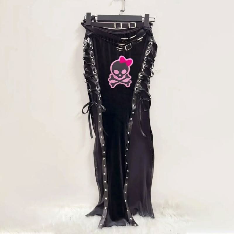 Lace up cross pattern contrast maxi skirt  | Festival Outfits Women