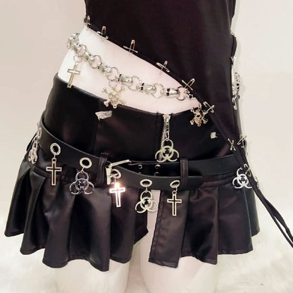 One shoulder beaded skull PU leather belt top  | Festival Outfits Women