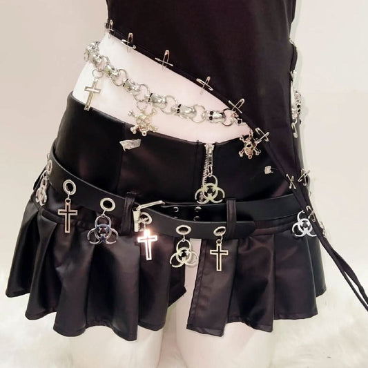 One shoulder beaded skull PU leather belt top  | Festival Outfits Women