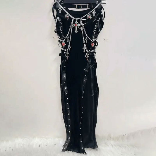 Lace up cross pattern contrast maxi skirt  | Festival Outfits Women