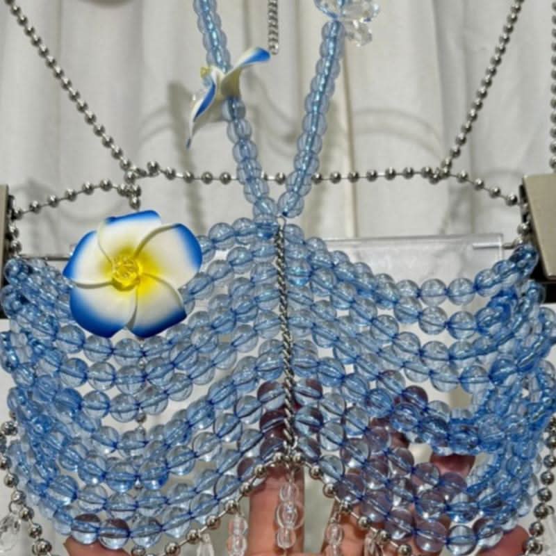 Halter beaded hollow out flower applique cami cut out top  | Festival Outfits Women