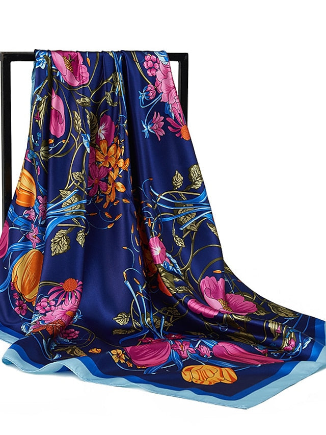 New Sunscreen Headcloth Thin Style 90X90CM Beach Kerchief Flower Print Square Scarves Fashion Muslim Shawls for Women