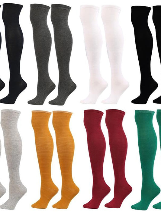 Knee High Socks Outdoor Home Daily Solid Color Polyester Spandex Basic Classic Warm Casual 1 Pair for Women