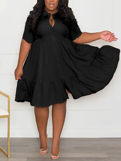 V-neck Lapels A-line Mini Dress