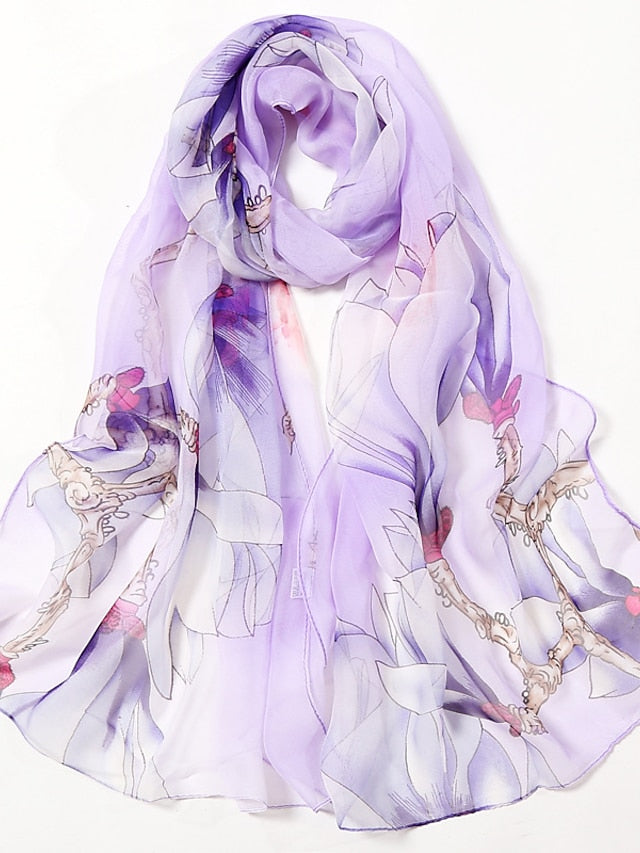 Flower Summer Women Thin Style Scarf Bandana Soft Bandana Female Elegant Shawl Hijab Hairscarves Beach Scarf for Women