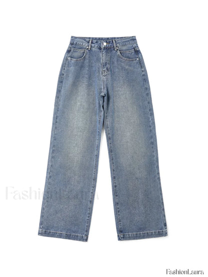 Pocket Design Blue Wash Boyfriend Jeans