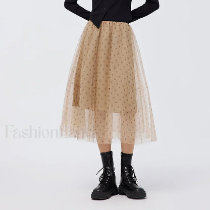 Polka Dot Mesh Umbrella Skirt
