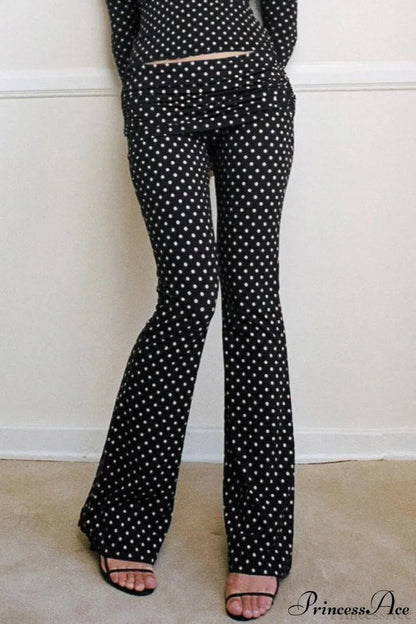Polka Dot Vintage Off-Shoulder Long Sleeve Flare Two Piece Set