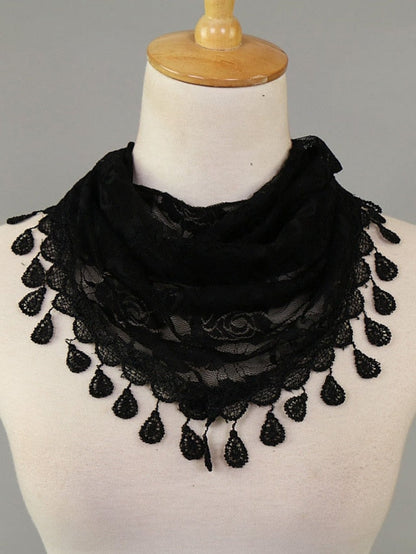 1pcs Solid Triangle Scarf for Church Shawl Catholic Church Prayer Shawl Hollow Floral Spanish Mantilla Lace Veil Wedding Cape for Women for Women