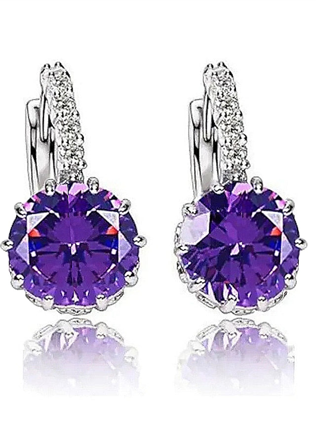 2pcs Stud Earrings Hoop Earrings For Cubic Zirconia Citrine Party Wedding Casual Zircon Alloy Solitaire Round Cut for Women