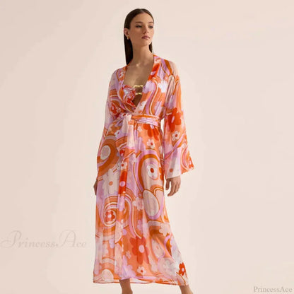 Print One-Piece Swimsuit Cover Up
