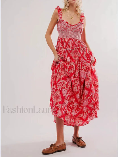 Printed Chiffon Short-Sleeve Boho Dress