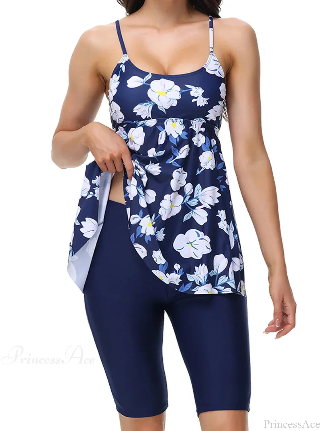 Printed Knee Shorts Tankini Two Piece Set