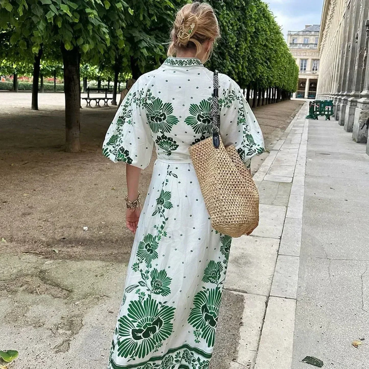 Printed Long-Sleeve Boho Dress