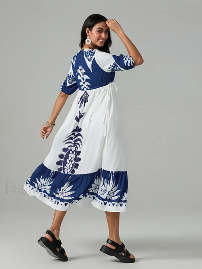 Printed V-Neck Summer Boho Dress