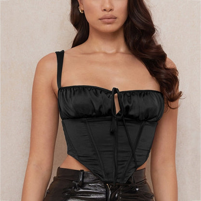 Corset Top y2k Cami Boned Tie up Cut Out Square Neck Zipper Ruched Padded Tank Top Satin Party Club Casual Outfits