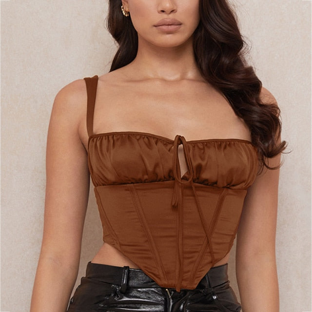 Corset Top y2k Cami Boned Tie up Cut Out Square Neck Zipper Ruched Padded Tank Top Satin Party Club Casual Outfits
