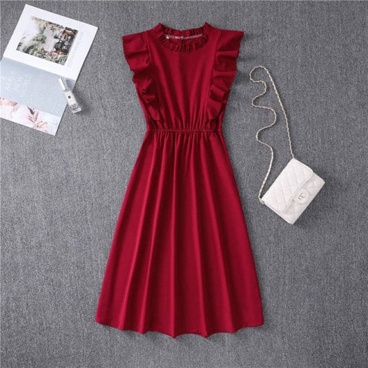 DressBetty - Elegant Heart Dot Sleeve Ruffles Medium Dress