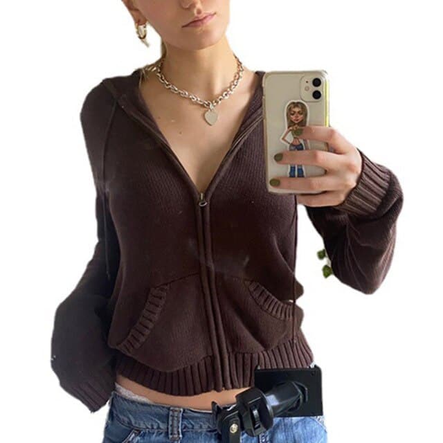 Zip Up Knit Hoodie Jacket