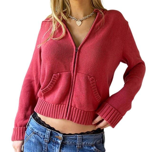 Zip Up Knit Hoodie Jacket