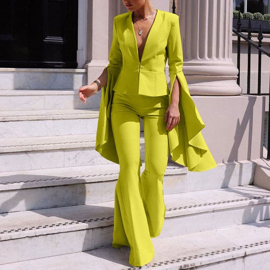 DressBetty - V-Neck Casual Office Flare Pants Suits