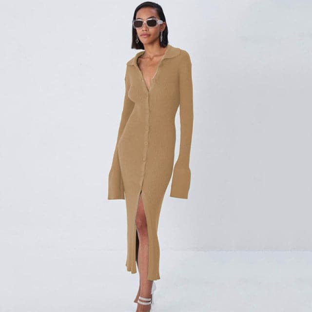 DressBetty - Square Neck Long Sleeve Soft Sweater Dress