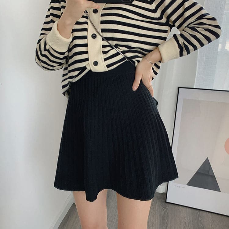 DressBetty - Knitted Women Autumn and Winter High Waist Pleated Skirt A- Line Skirt Short Skirt
