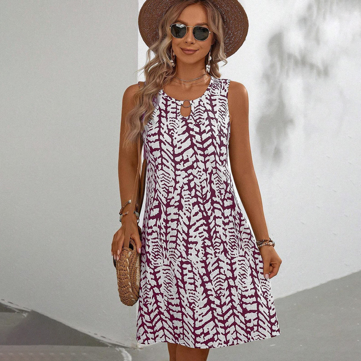 Vestido holgado sin mangas con estampado floral estilo bohemio informal para mujer