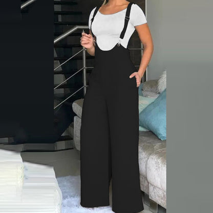 Women Fashion Casual Solid Color Loose Strap Pants