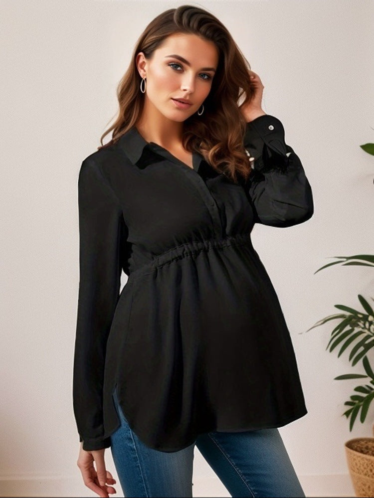Blusa informal de manga larga con cuello en V y color liso para embarazadas