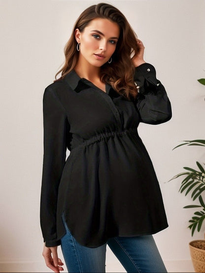Blusa informal de manga larga con cuello en V y color liso para embarazadas