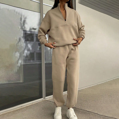 Conjunto de dos piezas de sudadera informal de manga larga y gruesa para mujer, pantalones ajustados de cintura alta