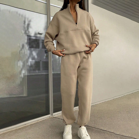 Conjunto de dos piezas de sudadera informal de manga larga y gruesa para mujer, pantalones ajustados de cintura alta