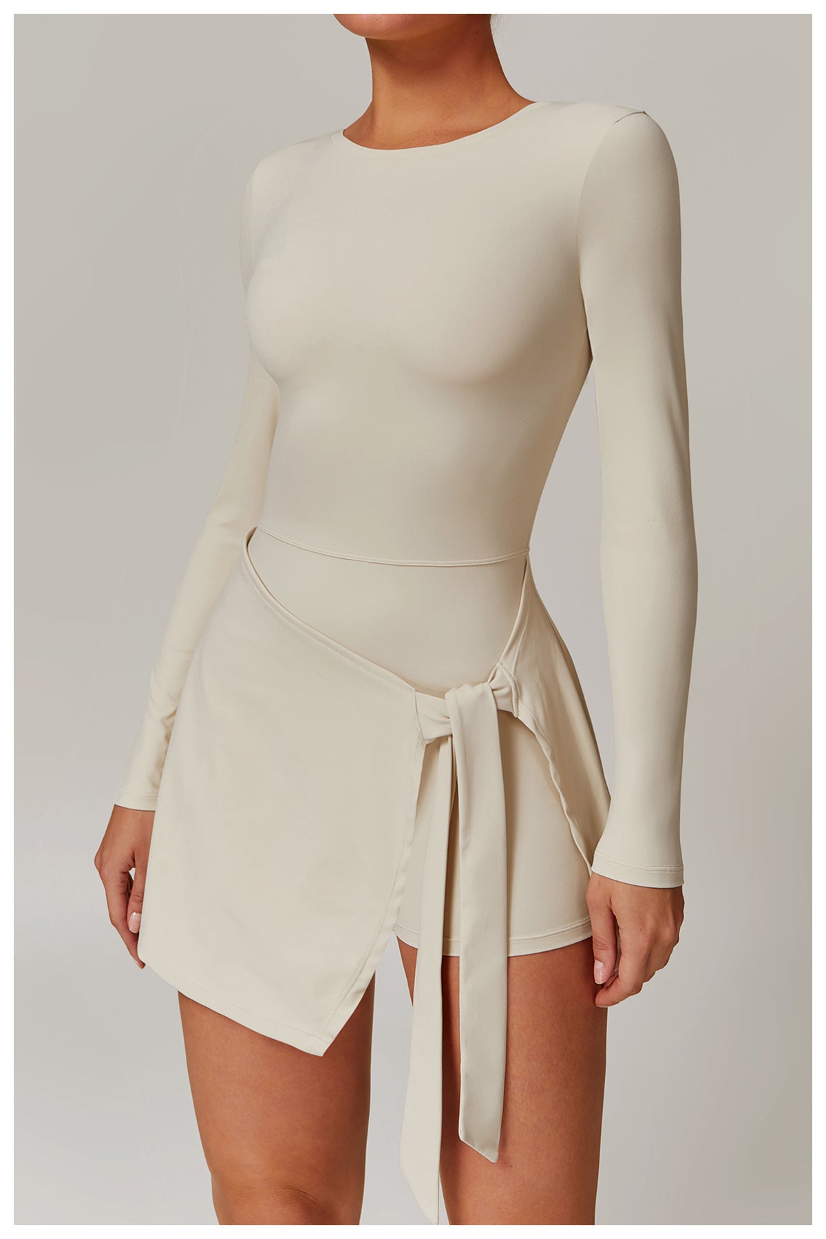 Women Fashion Casual Solid Color Long-Sleeve Backless Tight Sports Split Dress