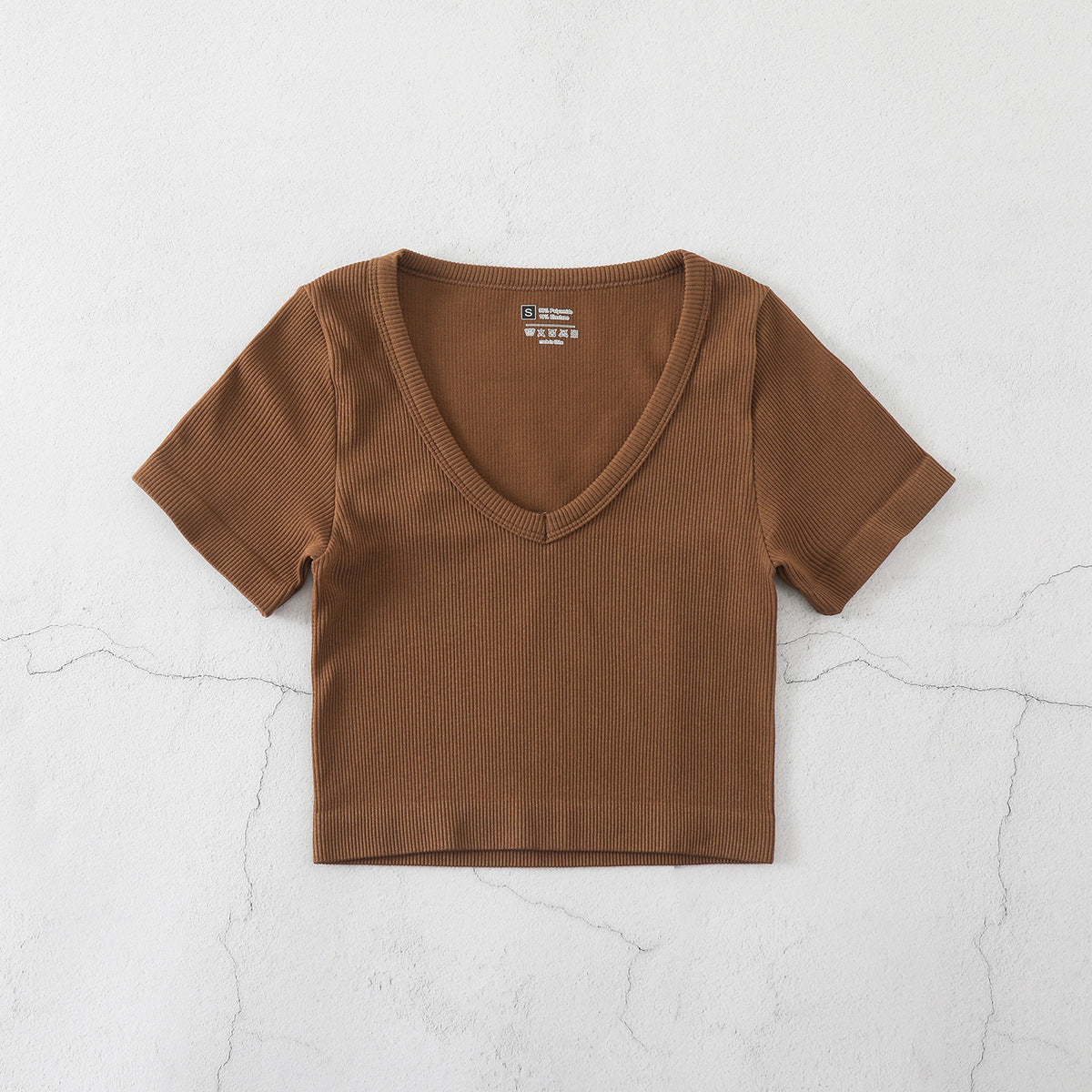 Women Fashion Casual Solid Color V-Neck Short-Sleeve Seamless Yoga Sports T-Shirt