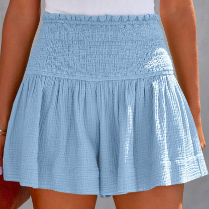 Women Casual Cotton And Linen Solid Color High Waist Pleated Shorts