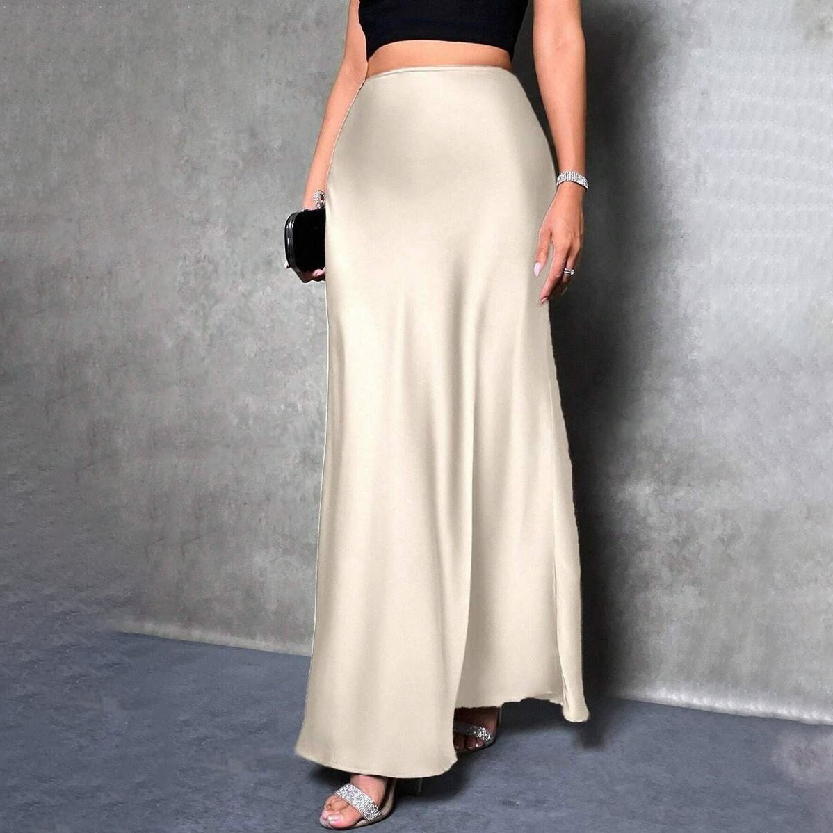Falda de satén de color liso informal de moda para mujer