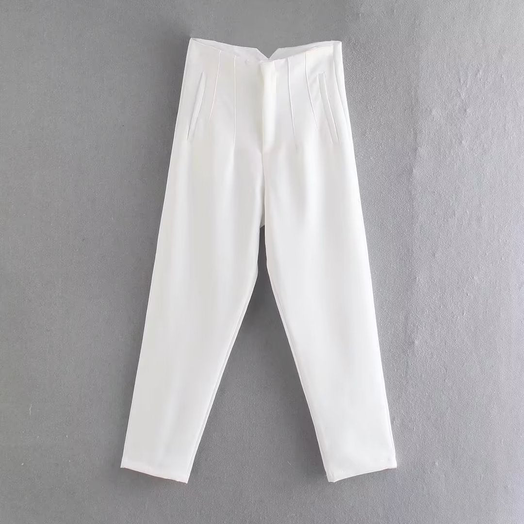 Women Fashion Casual Solid Color High Waist Pants