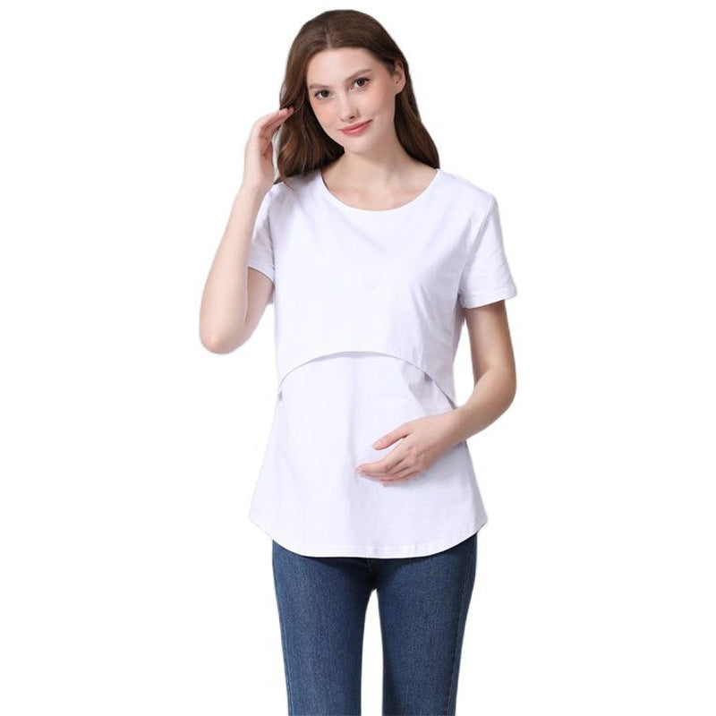 Camiseta informal holgada de manga corta con diseño curvo para embarazadas